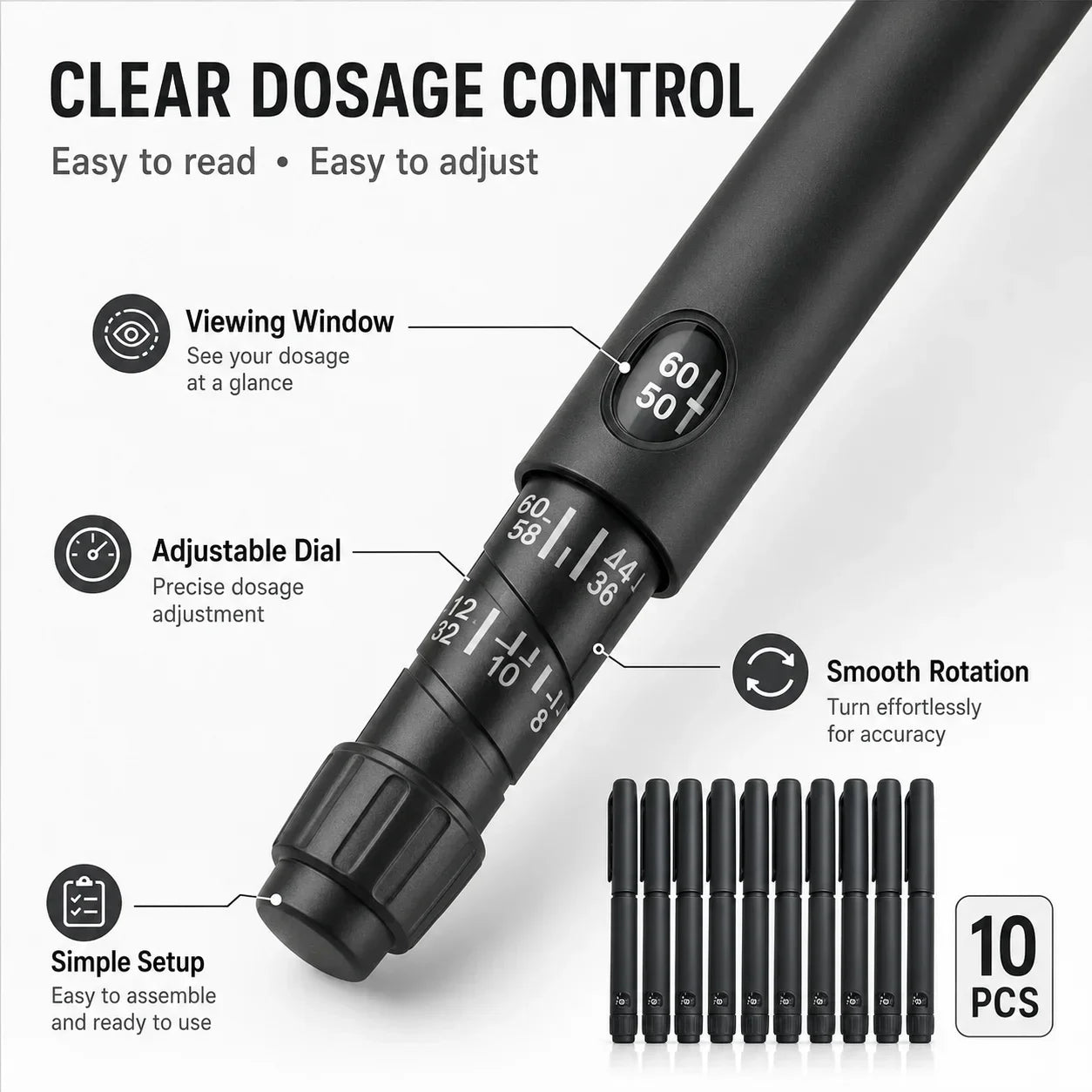 Rotary Push Disposable Sterile Insulin Injection Pens Adjustable Growth Hormone Dosage 60U Magic Beauty Injection Pen