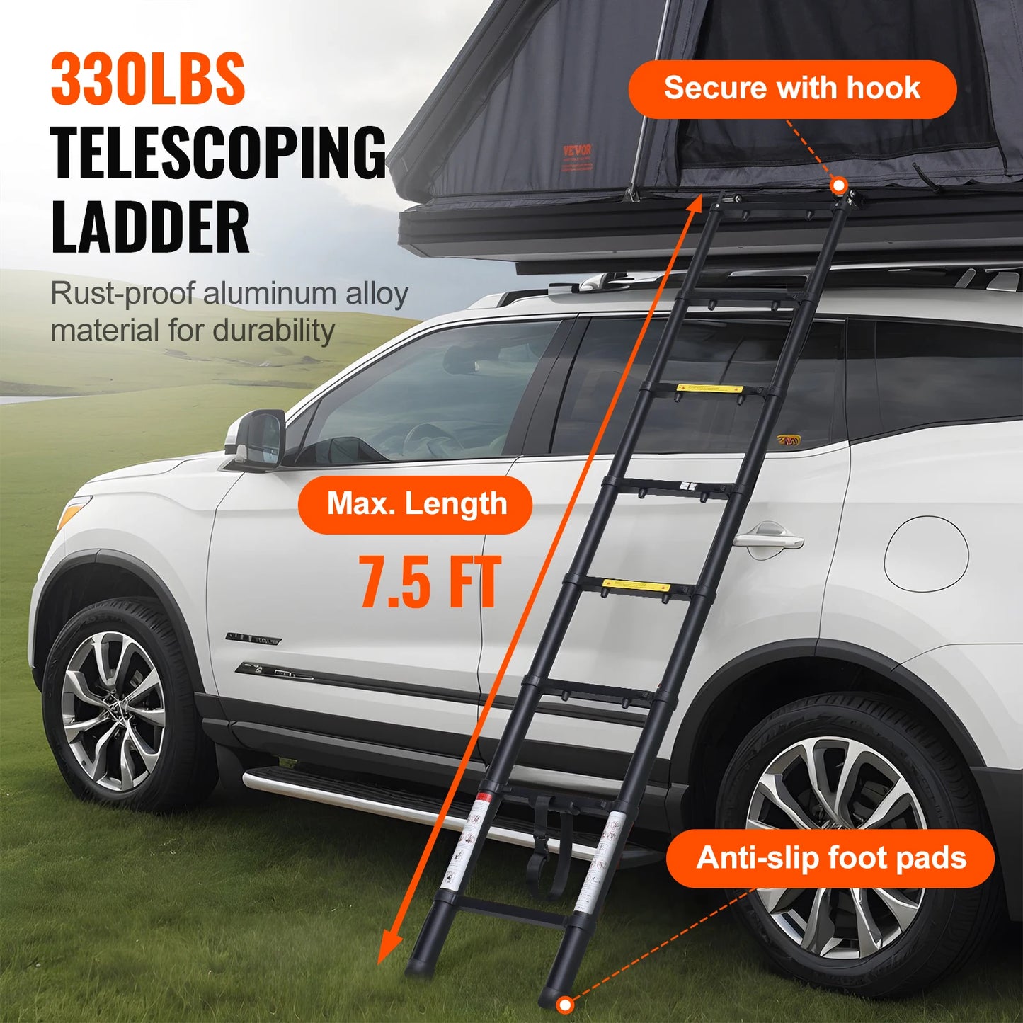 SucceBuy Rooftop Tent Hard Shell Roof Top w/ Telescopic Ladder Thick Mattress Waterproof Windproof for Jeep Van Pickup Truck