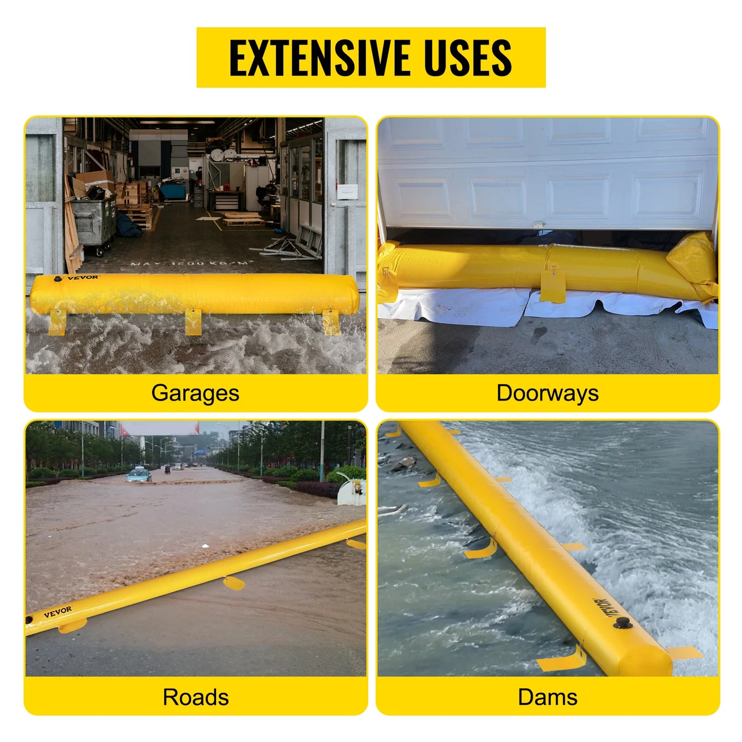 SucceBuy Flood Barrier Reusable PVCYellow Water Soft Folding Diversion Tubes Bags Lightweight Hydro Excellent Waterproof Barrier