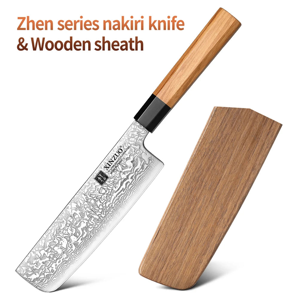 XINZUO 7'' Nakiri Knife Damascus Knife Genuine Vegetable Chopper High Quality Olive Handle Kitchen Novel Kitchen Accessories
