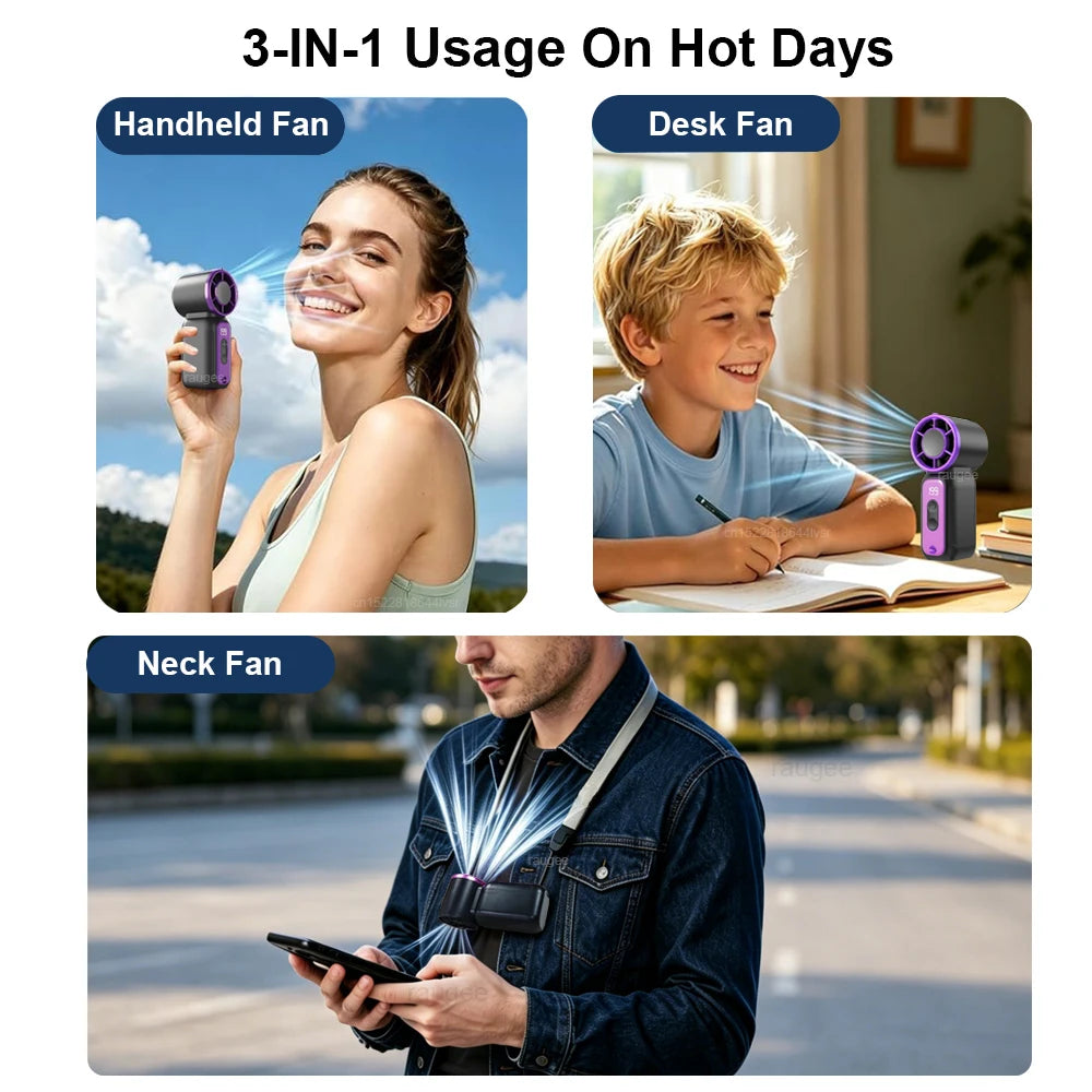 Mini Handheld Fan LED Digital Display Small Pocket Fan Portable Outdoor Personal Air Cooling Fan Rechargeable Hanging Neck Fan