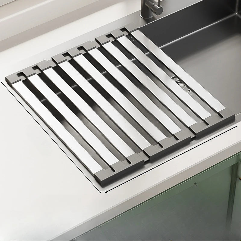 Roll Up Dish Drainer Holder 304 Stainless Steel Sink Drainshelf Food Washing Rack Foldable Towel Bowl Stand Kitchen Organizer