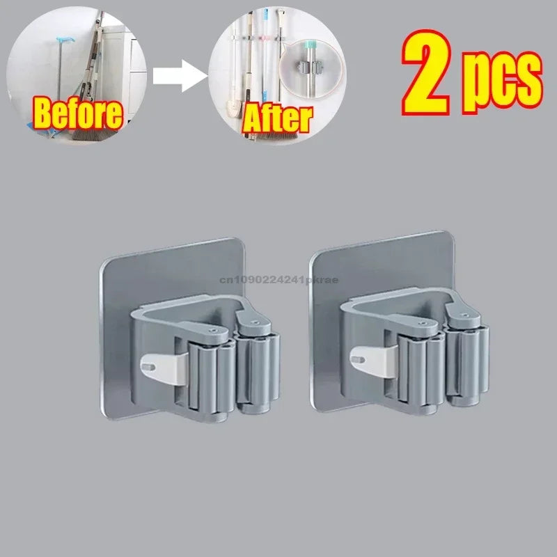 Household Bathroom Non Perforated Mop Holder, Broom Holder, and Card Holder Self-adhesive Mop Holder Kitchen Accessories