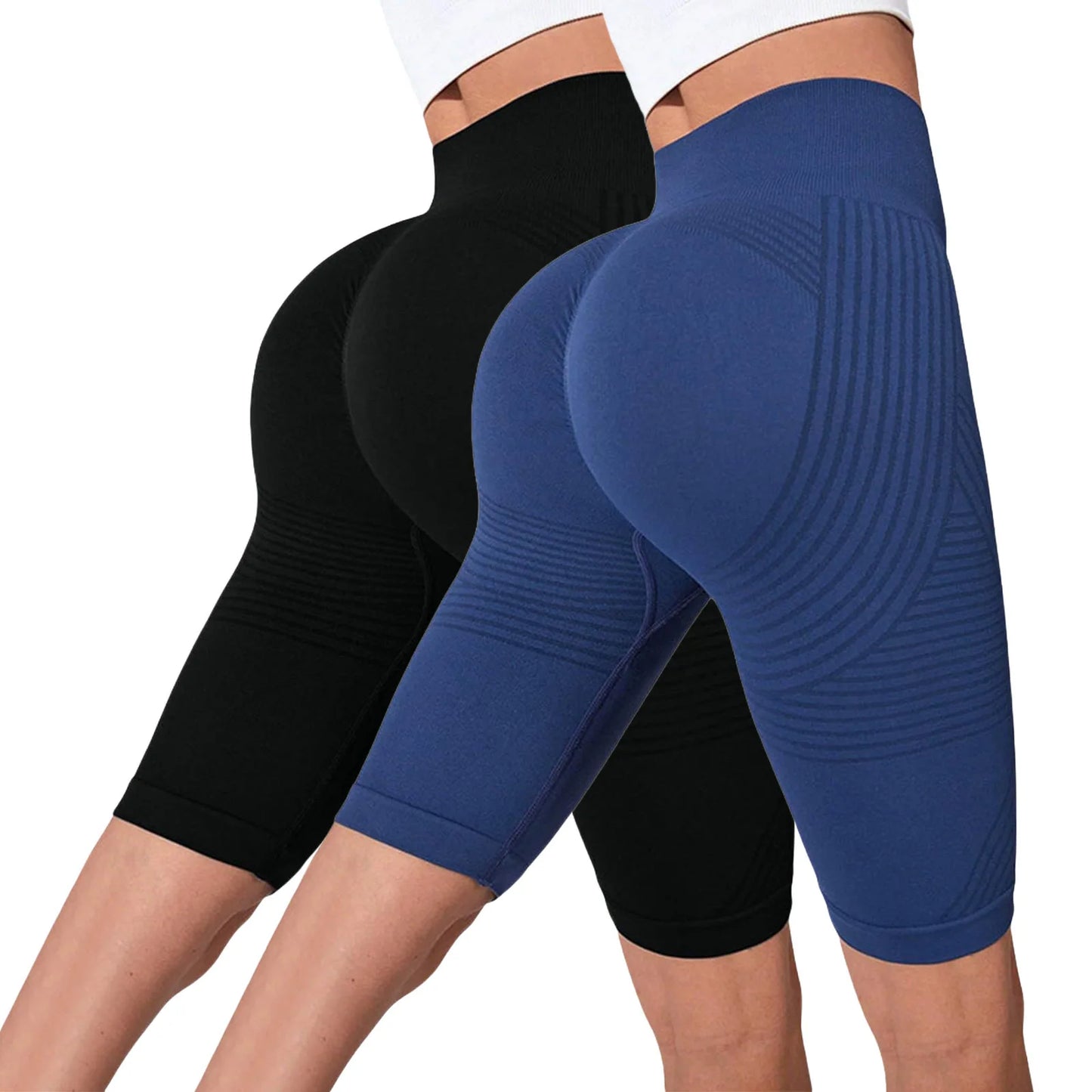 2-Pack of European and American hot-selling seamless hip-lifting fitness pants, belly-tight high-waisted peach hip yoga shorts