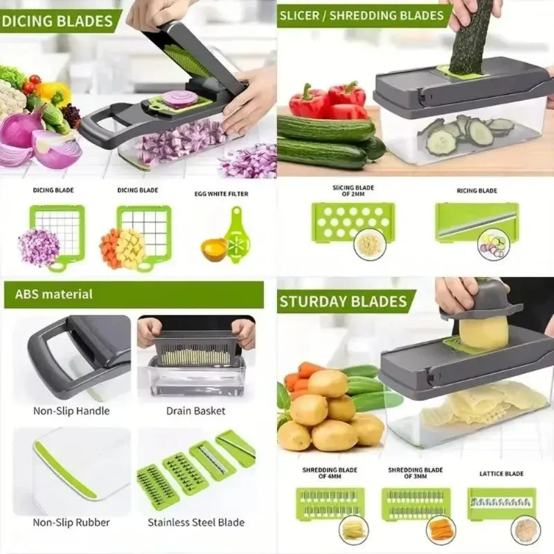 2026 Hot Selling Items 16 in 1 Handheld Slicers Dicers Graters, Multifunctional Vegetable Chopper Kitchen Food Tool With