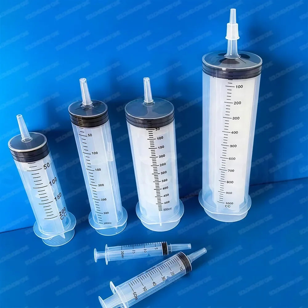 Set of 3Pcs Plastic Syringes, Capacity 1000ml 550ml 350ml 200ml 100ml 60ml 20ml 10ml, Suitable for Laboratory Dispensing Cartri