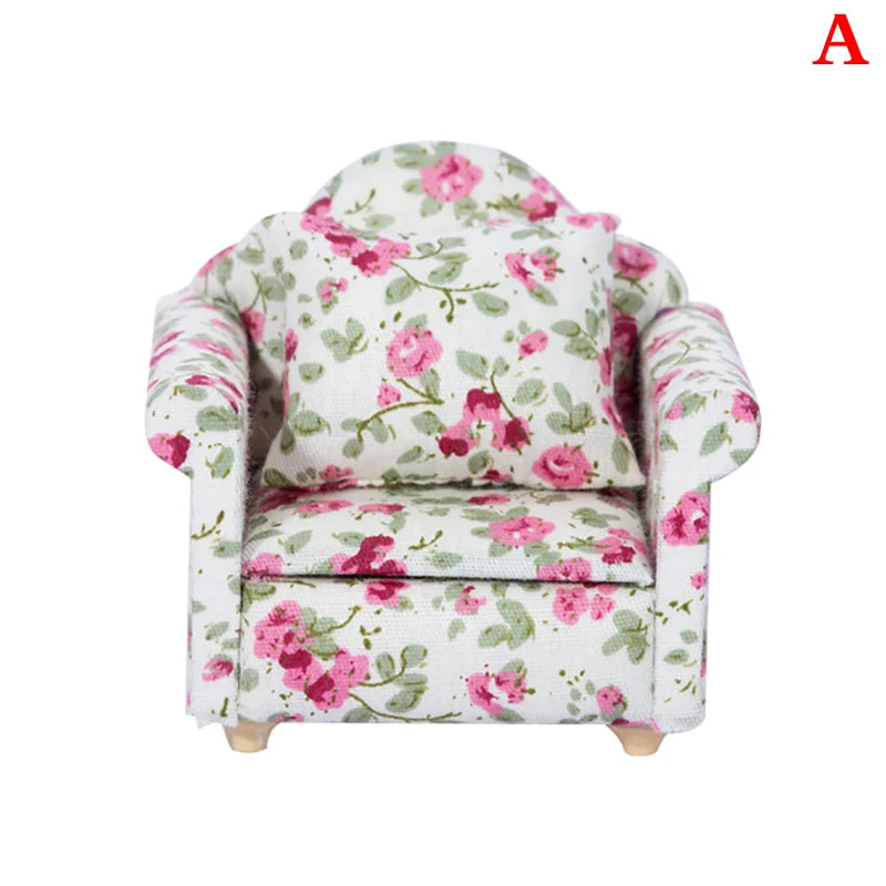 Mini Dollhouse Furniture Sofa with Pillow Set Simulation 1:12 Miniature Living Room Kids Pretend Play DIY Doll House Decor