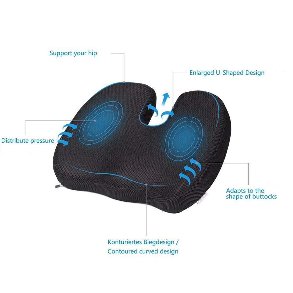 1-2pcs Orthopaedic Memory Foam Seat Cushion Support Back Pain Chair Pillow Car Coccyx