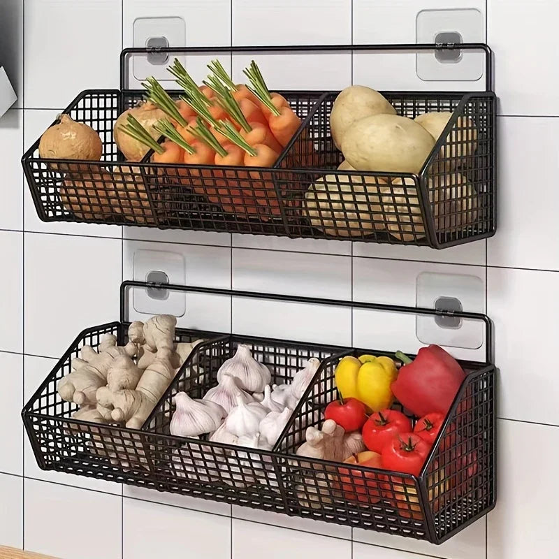 Wall Mounted Kitchen Storage Basket Durable Wire Storage Rack for Vegetables and Fruits Suitable for Home Organization 2030