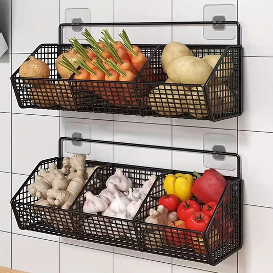 Wall Mounted Kitchen Storage Basket Durable Wire Storage Rack for Vegetables and Fruits Suitable for Home Organization 2030