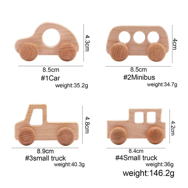 1pc Baby Wooden Car Toys Beech Stacking Blocks Cartoon Educational Montessori Toys For Children Teething Baby Birthday Gifts