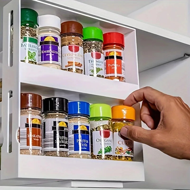 1 PC spice storage rack,90 degree swivel item storage rack, countertop 2 tier storage rack,small storage and organizer rack 2030