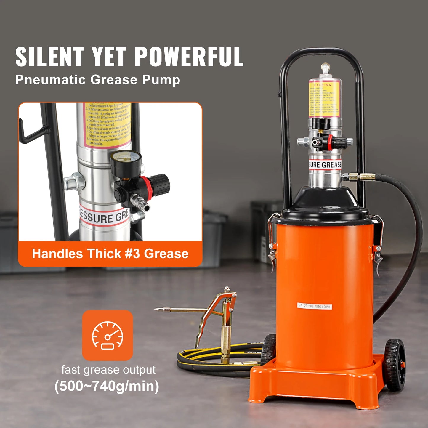 SucceBuy 3/5/10 Gallon Grease Pump Air Operated with Hose Pneumatic Grease Bucket Gun and Wheels to Cars 50:1 Pressure Ratio