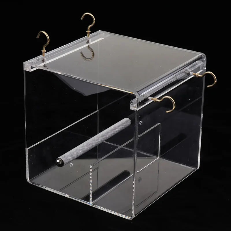 No Mess Bird Feeder for Cage, Automatic Acrylic Bird Feeder Seed Catcher Tray Cage with Hooks