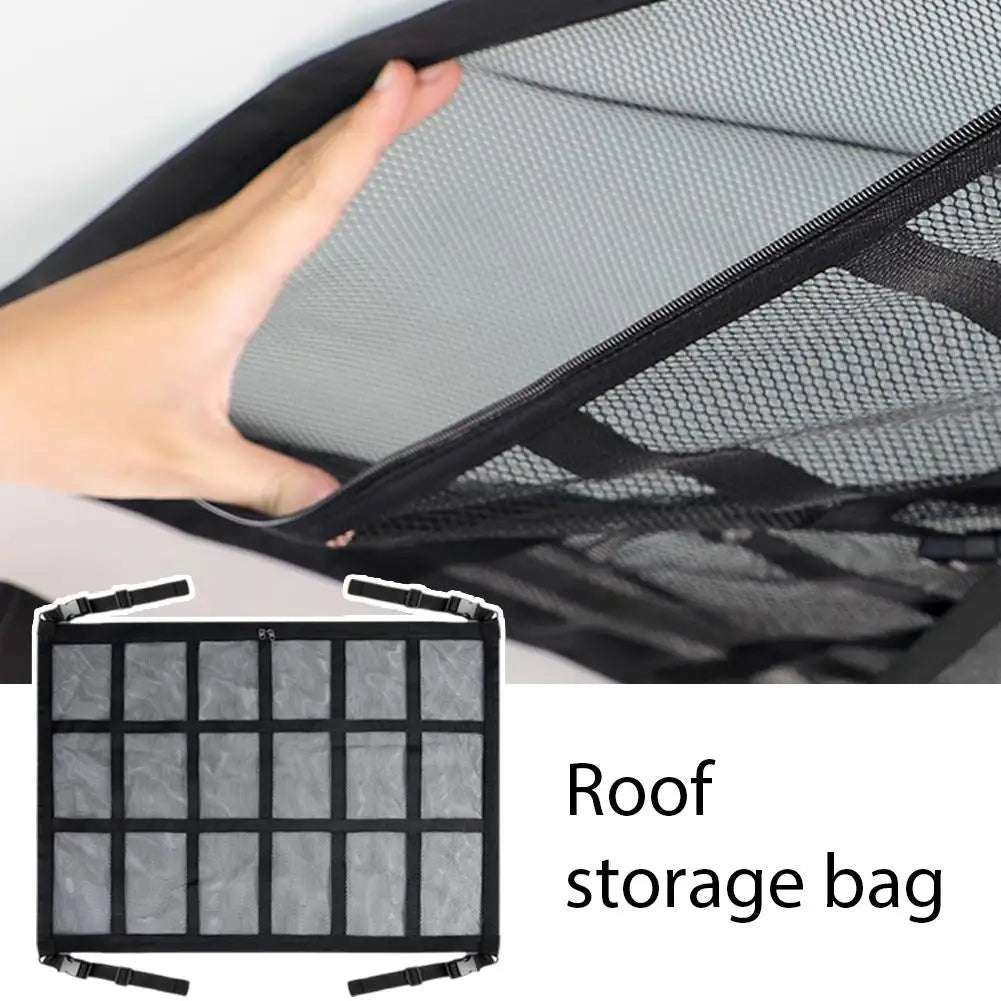 Car Roof Storage Organizer Strong Net Bag Load-Bearing Mesh Large Capacity Car Camping Accessories Storage Bag Roof Tent