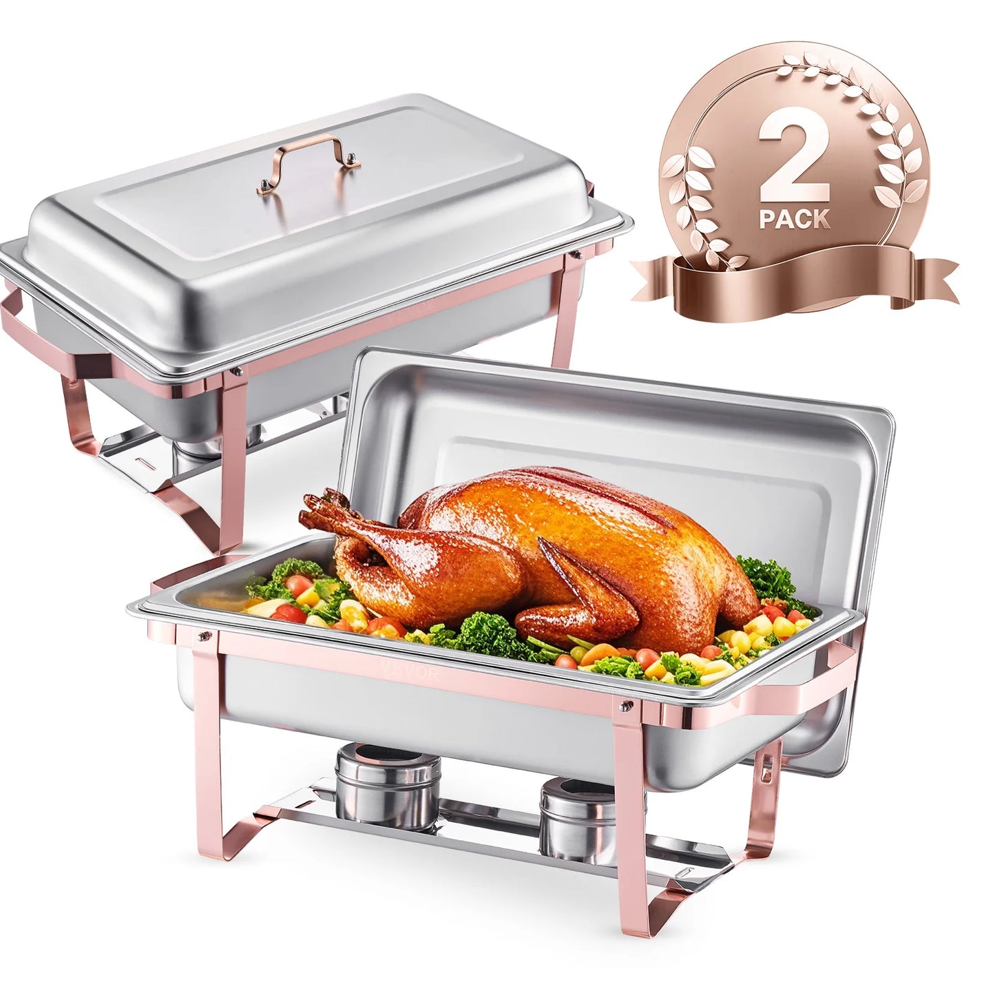 SucceBuy 8 QT Rectangle Chafing Dish 2/4/6 Packs w/ Full Size Pans Buffet Catering Warmer Server Folding Stand Fuel Holder Tray