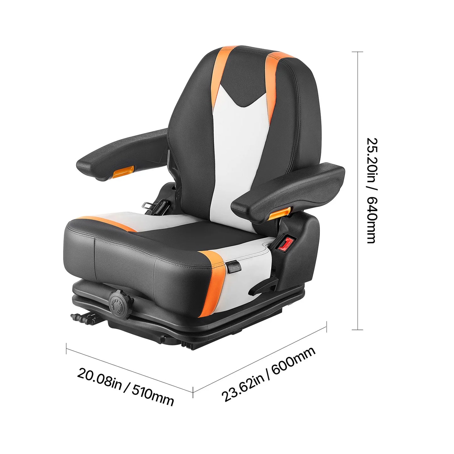 SucceBuy Universal Forklift SeatTractor Suspension Seat w/ Back Armrest Safety Secure Fold Down Tractor Skid Loader Bulldozer.