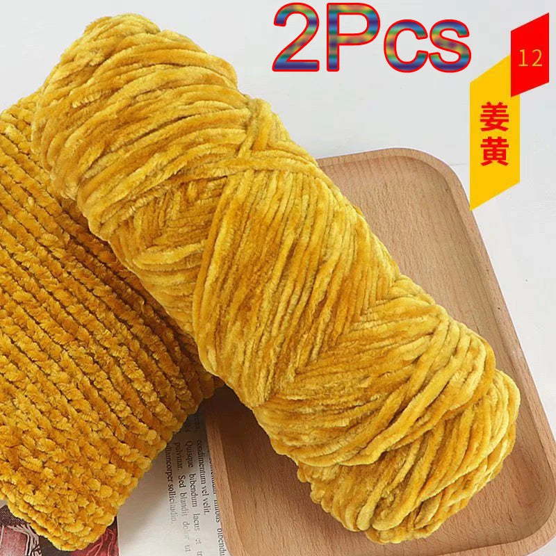 2Pcs Chenille Yarn hand Knitting 100% Polyester Velvet Yarn Crocheting Amigurumi bag line knit sweater blanket hat scarf threads
