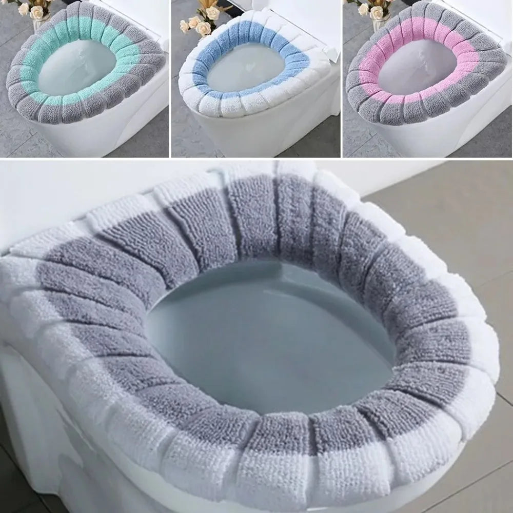 1 Toilet Seat Cover for the Bathroom, Washable, with Handle, Made of Thick and Soft Knitted Material