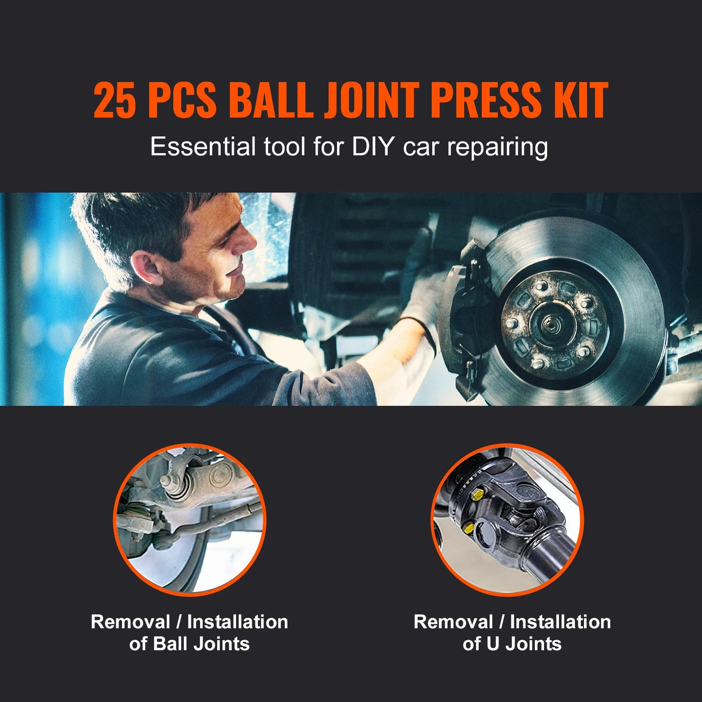 SucceBuy 25/23/21/10 PCS Ball Joint Press Kit C-press Ball Joint Tools Steel Brake Anchor Pins Press and Removal Tools with Case