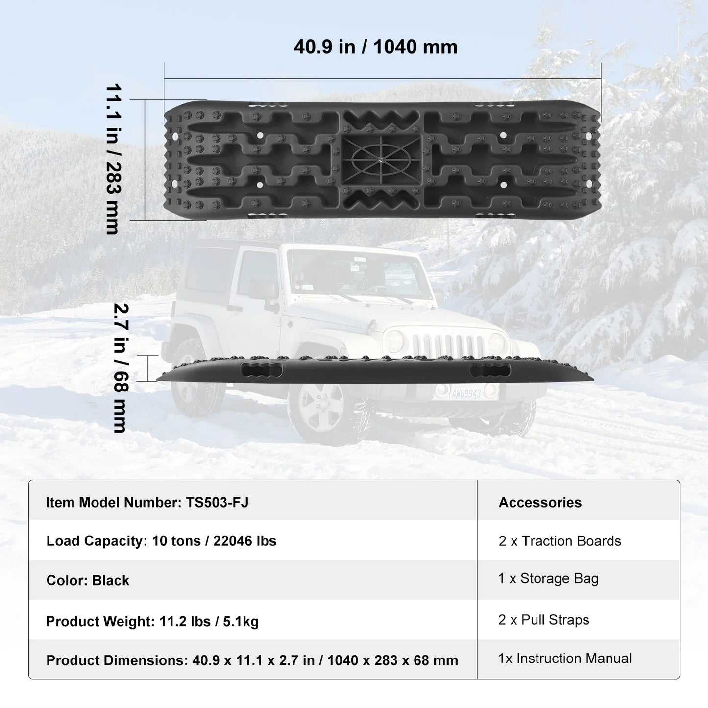 SucceBuy 10TON Traction Boards with PP Recovery Boards for Off-road Vehicles/Cars/Pickups/SUVs/RVs Pair Tire Traction Mats