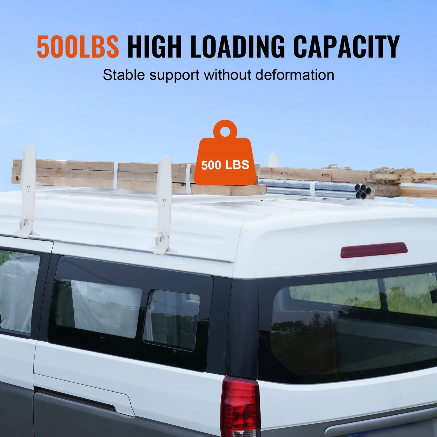 SucceBuy Van Roof Ladder Rack Alloy Steel Ladder Racks 500lb Capacity Roof Rack Compatible with Full-size Vans with Rain Gutter