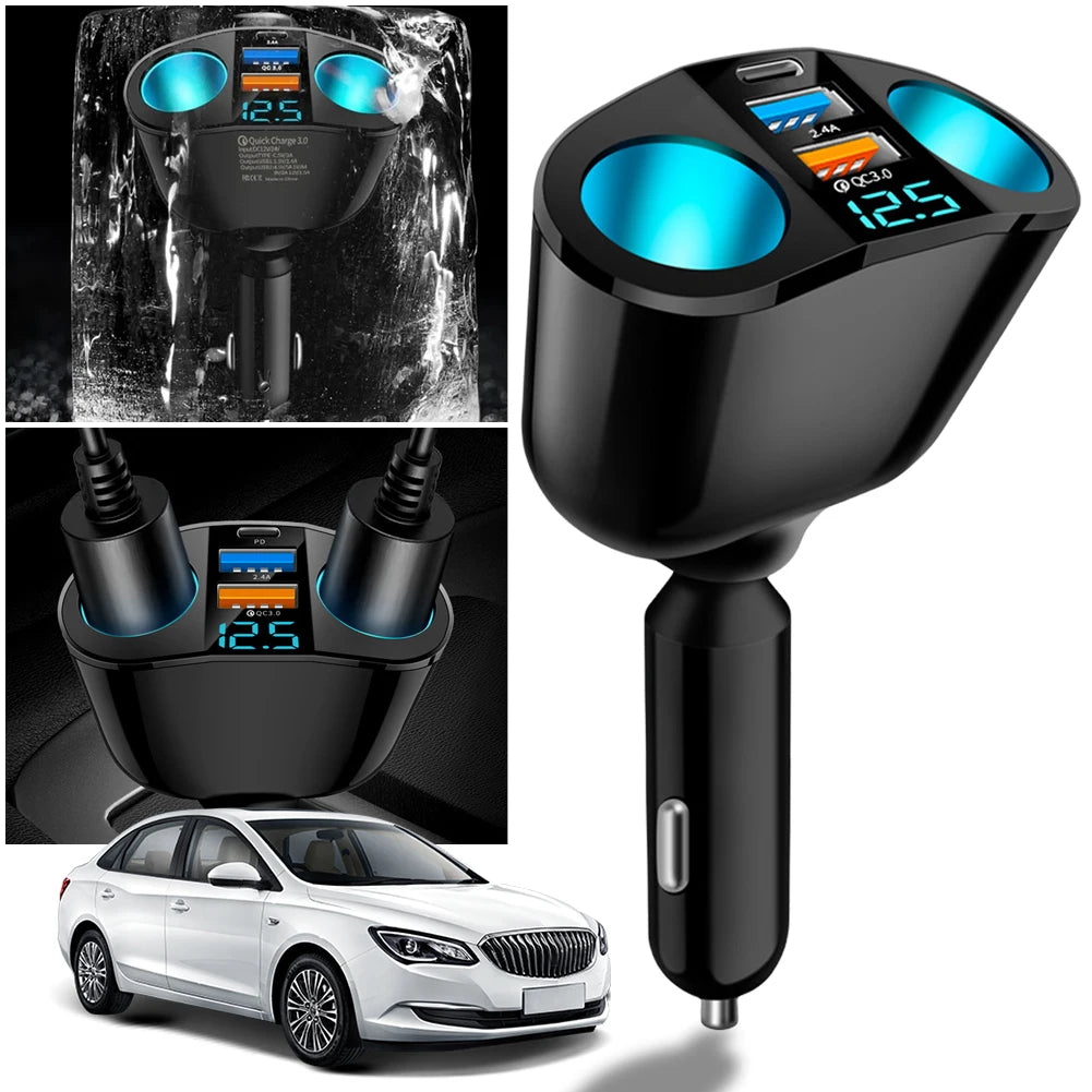 Car Cigarette Lighter Socket Splitter PD QC3.0 12V-24V Phone Charger Socket Dual USB Power Adapter for Mobile Phone DVR Charging