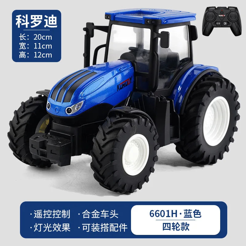 1:24 Scale Remote-Controlled Tractor Toy Alloy Electric Farm Truck with Headlights RC Car Set for Kids Birthday Christmas Gifts