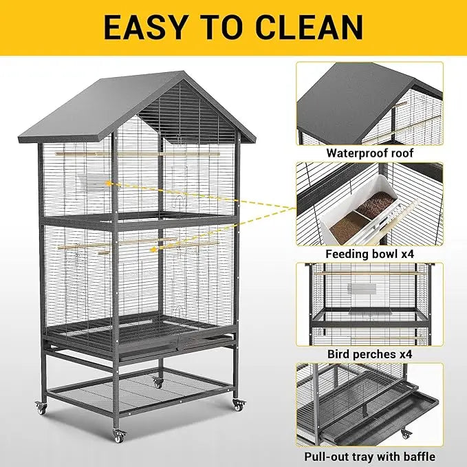 1 Package [Fine Item] Metal Roof-Shaped Parrot Cage, Bird Cage, 80*60*167Cm, Suitable For All Kinds Of Parrots