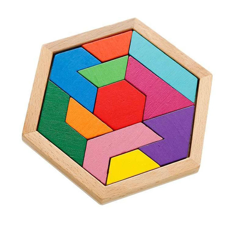Hexagon Tangram Puzzle Wooden Brain Puzzles IQ Test Challenge Logic Training For Kids Adults Montessori Educational Toys