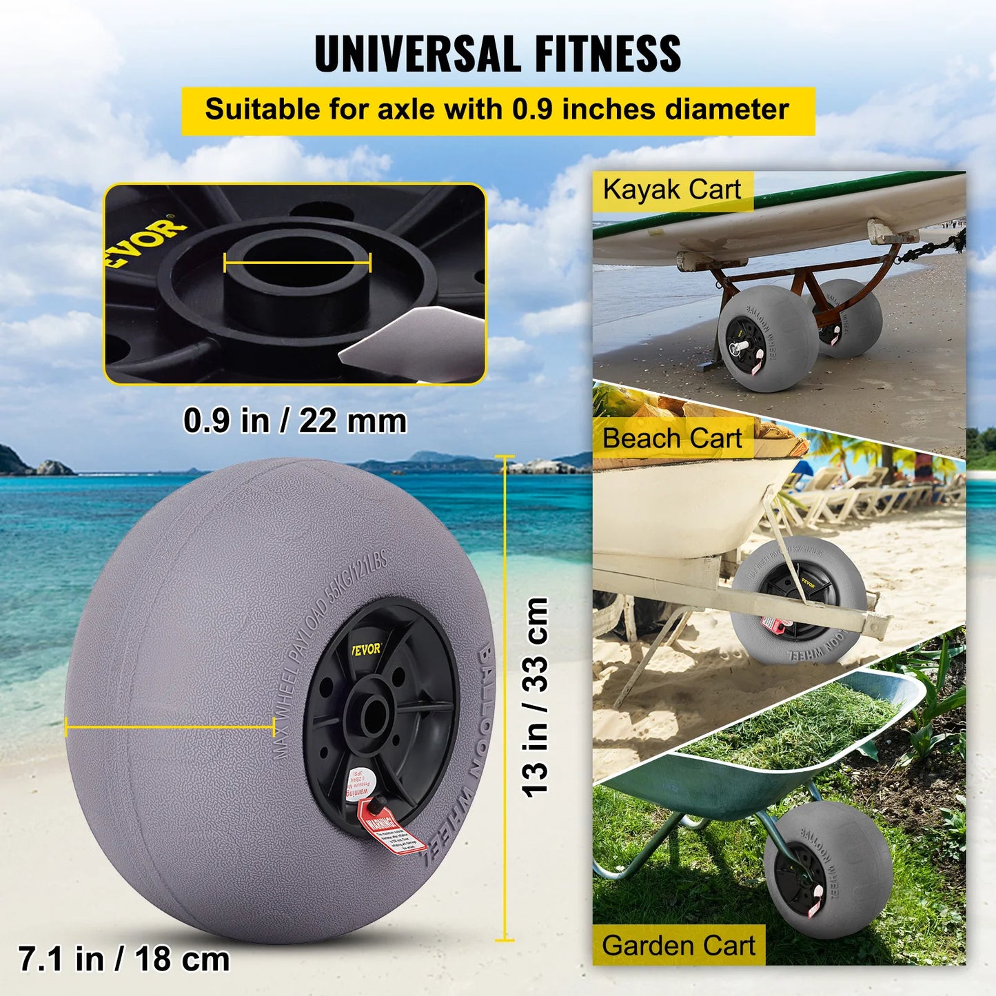 SucceBuy Beach Balloon Wheels 9/13/15.7" Replacement Sand Tires TPU Cart Tires for Kayak Dolly Canoe&Buggy w/ Free Air Pump 2Pcs
