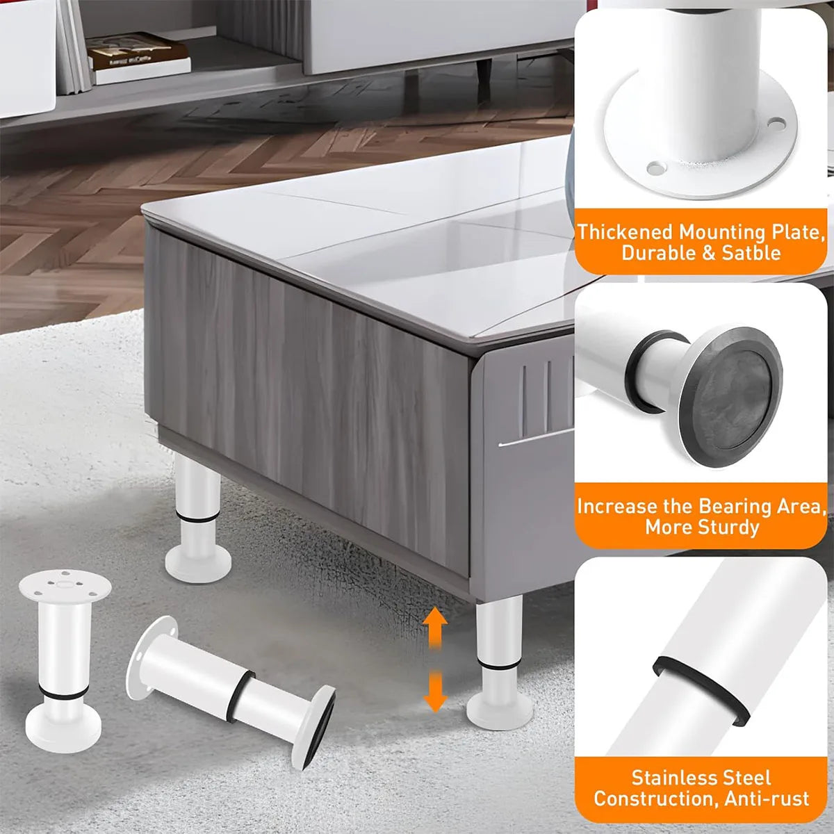 Adjustable Stainless Steel Furniture Legs Thickened Metal Replacement Legs with Screws for Cabinet Desk Table Chair Sofa Bed