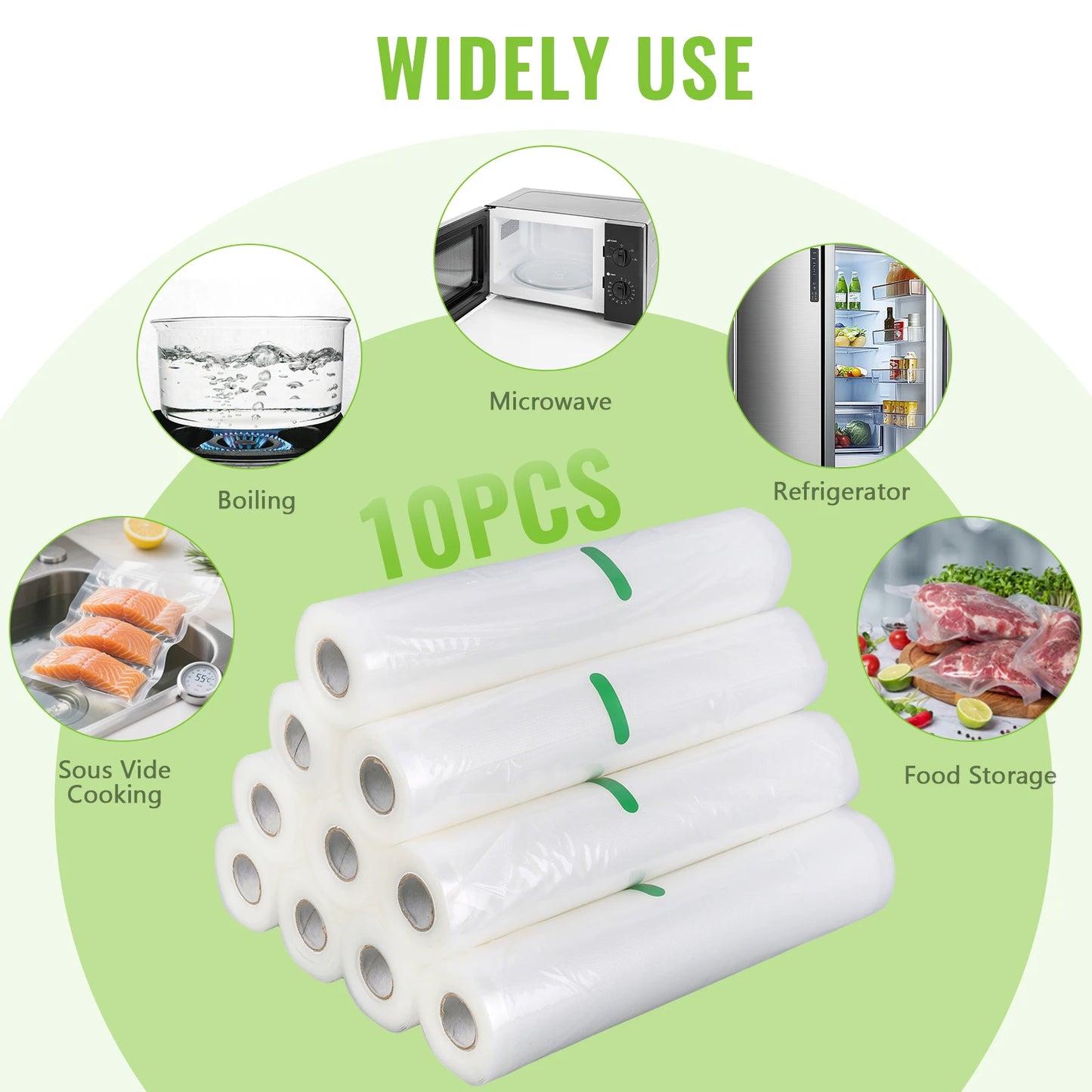 10 Rolls Food Vacuum Sealer Bags Multi-Purpose Food Storage Saver Large Capacity Heat Seal Vacuum Bag for Freeze Drying Food