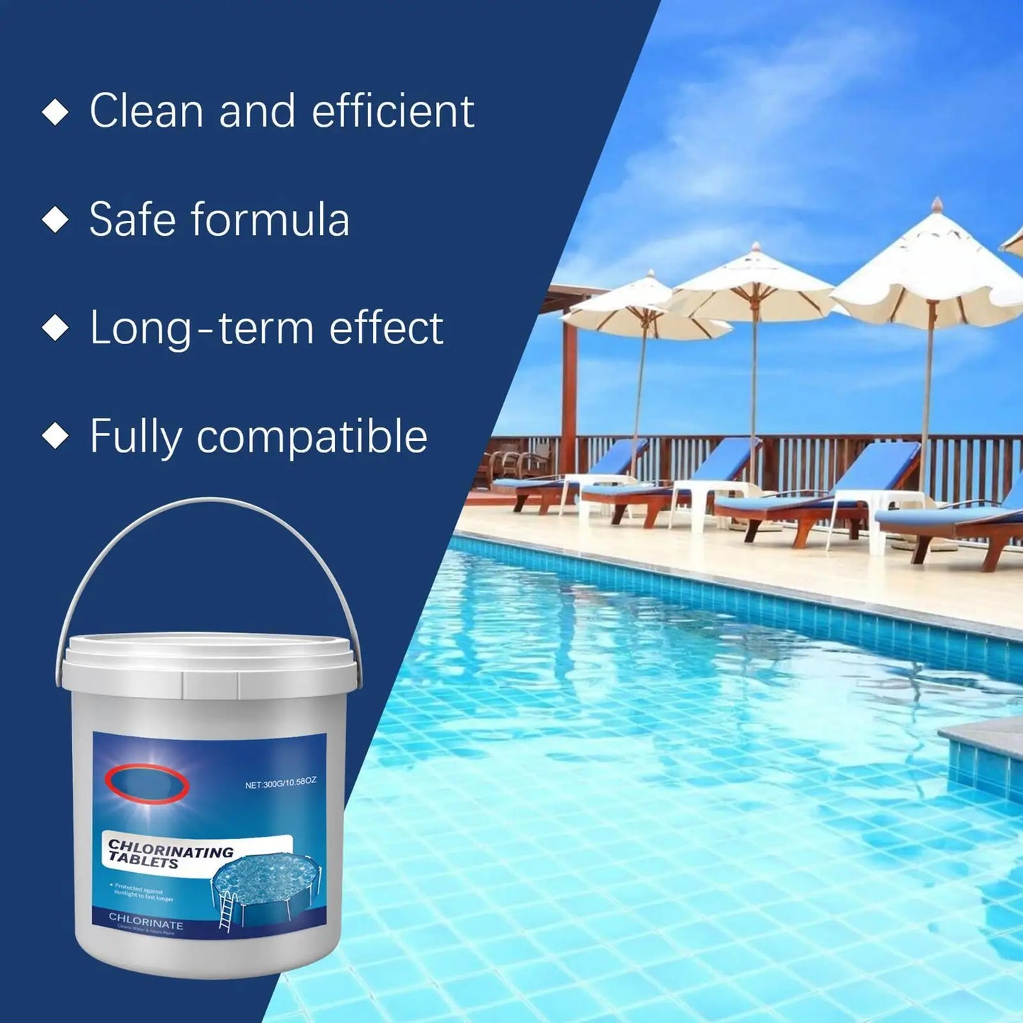 Pool Chlorinating Tablets 300g Multi-Purpose Pool Sanitizer Water Cleaning Effervescent Tablets for Swimming Pools Bathtub Spa
