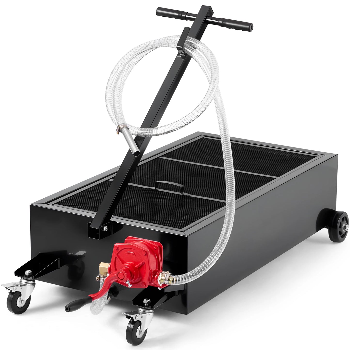 SucceBuy Low Profile Oil Drain Pan 25 Gallon Capacity with Manual Pump 7.2 ft Hose & Handle Corrosion-resistant Fit for Cars