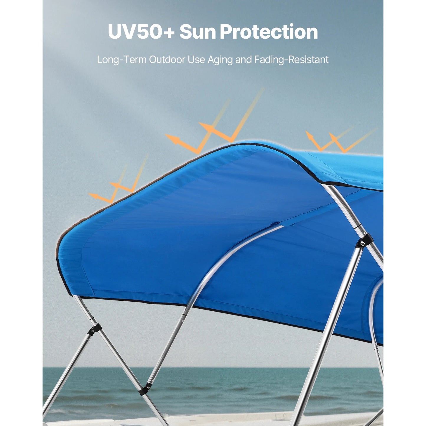 SucceBuy 4 Bow Boat Bimini Tops 600D Waterproof & Sun Protection Boat Awning Canopy w/ Storage Bag Bimini Top Replacement Cove