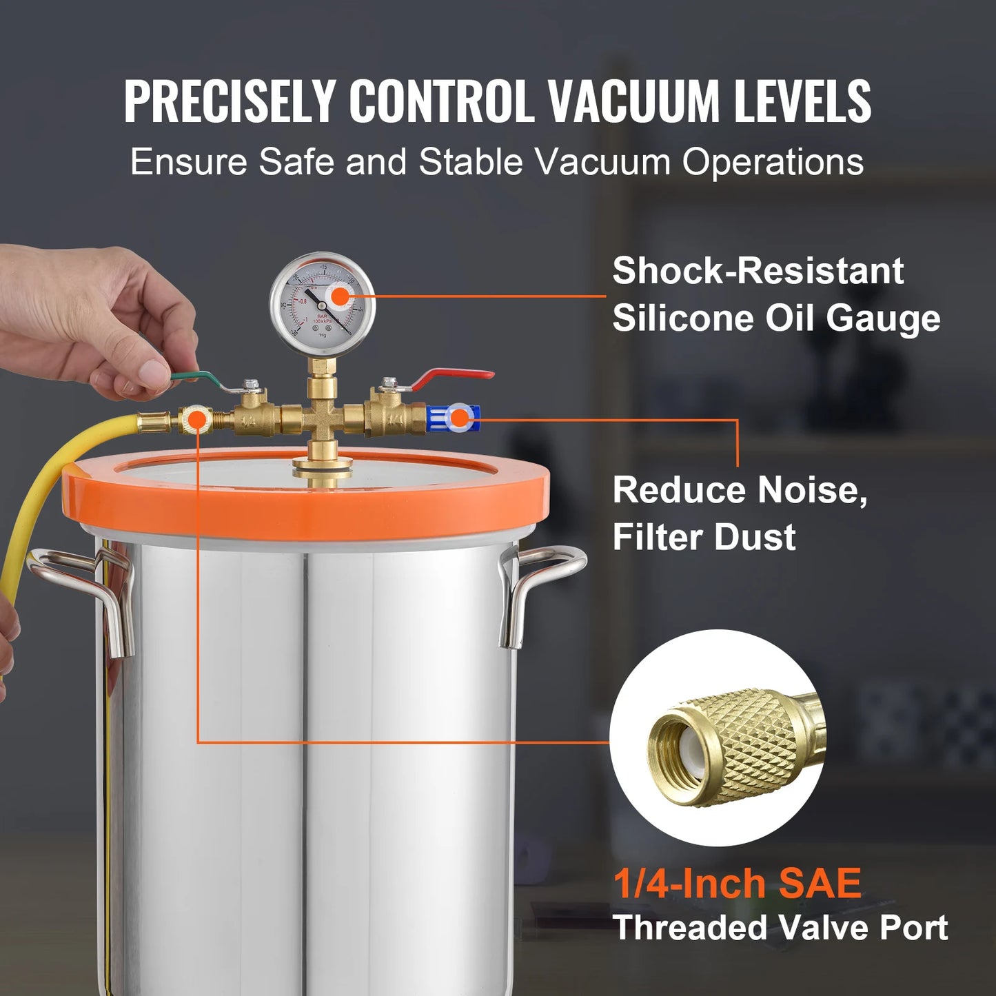 SucceBuy 5 Gal Upgraded Tempered Glass Lid Vacuum Degassing Chamber 304 Stainless Steel for Stabilizing Wood, Resin Degassing