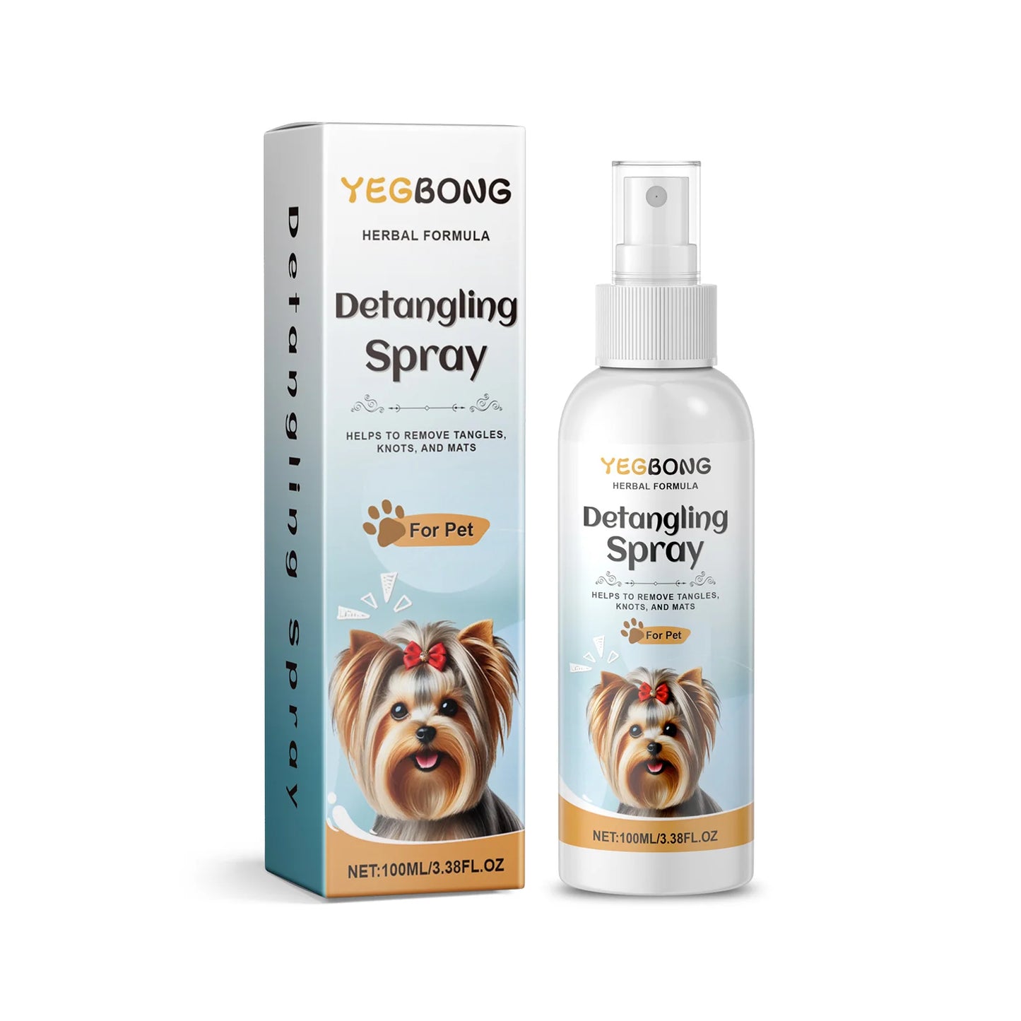 Yegbong Dog Detangler Spray Pet Hair Untangling Smooth Care Spray Fresh Fragrance No Rinse All Sizes Pet Grooming Tool 100ml