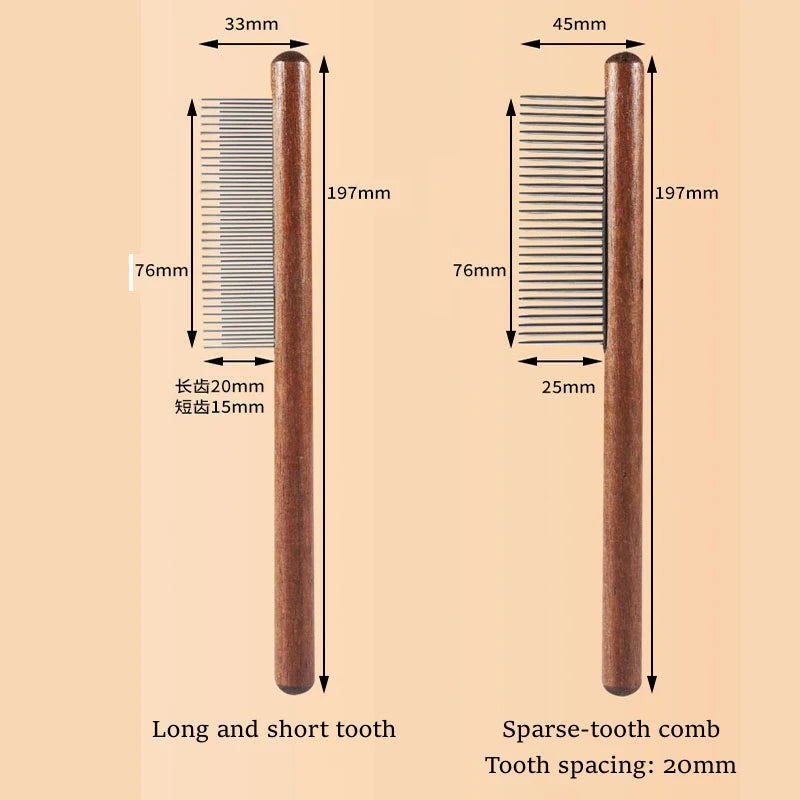 Pet Comb with Rounded Ends Stainless Steel Teeth for Long and Short Haired Cats Wooden Handle Cat Dog Combs Pet Grooming Tool