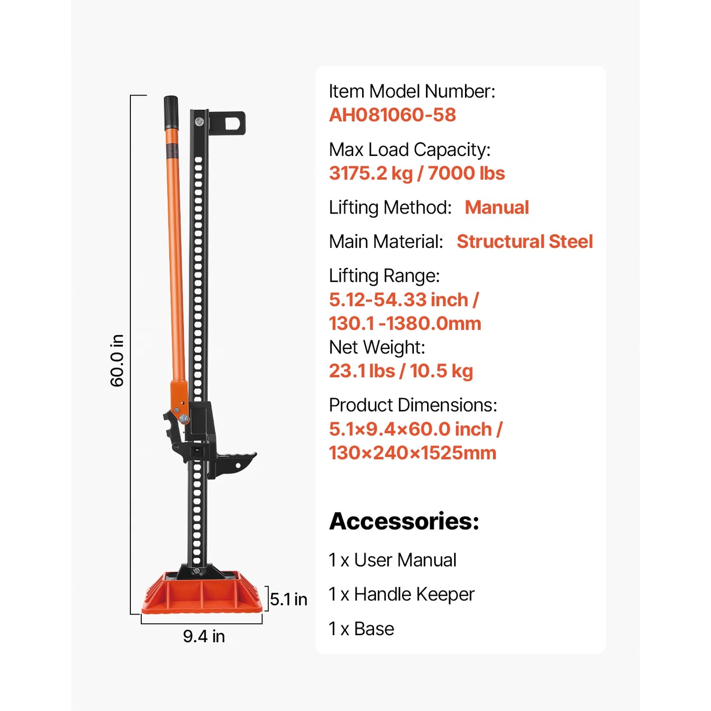 SucceBuy Farm Jack, 34" -60" Utility High Lift Farm Jack, Off Road Utility Jacks, Heavy-Duty Lift Jacks for Tractor, Truck, SUV