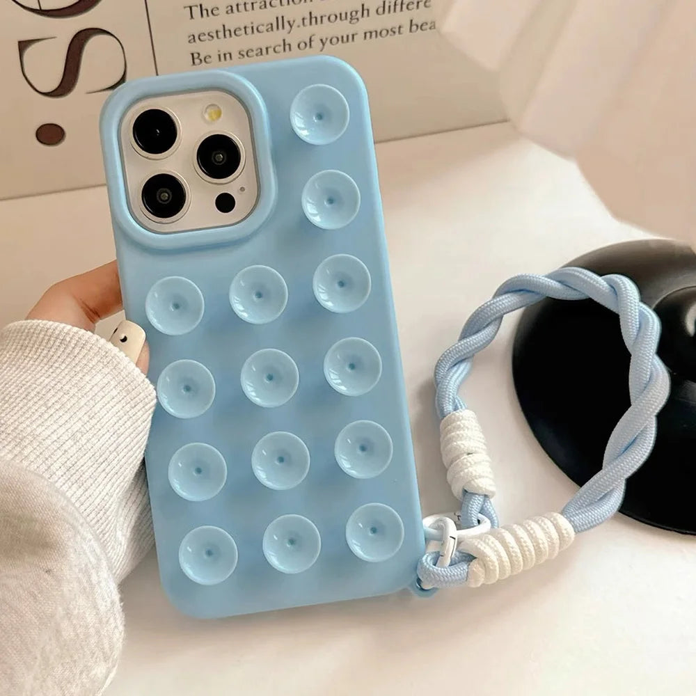 Suction Cup Soft Silicone Phone Case For iPhone 16 Pro Max 17 13 14 11 12 15 Pro Max Plus Anti-Slip Shockproof Candy Color Cover