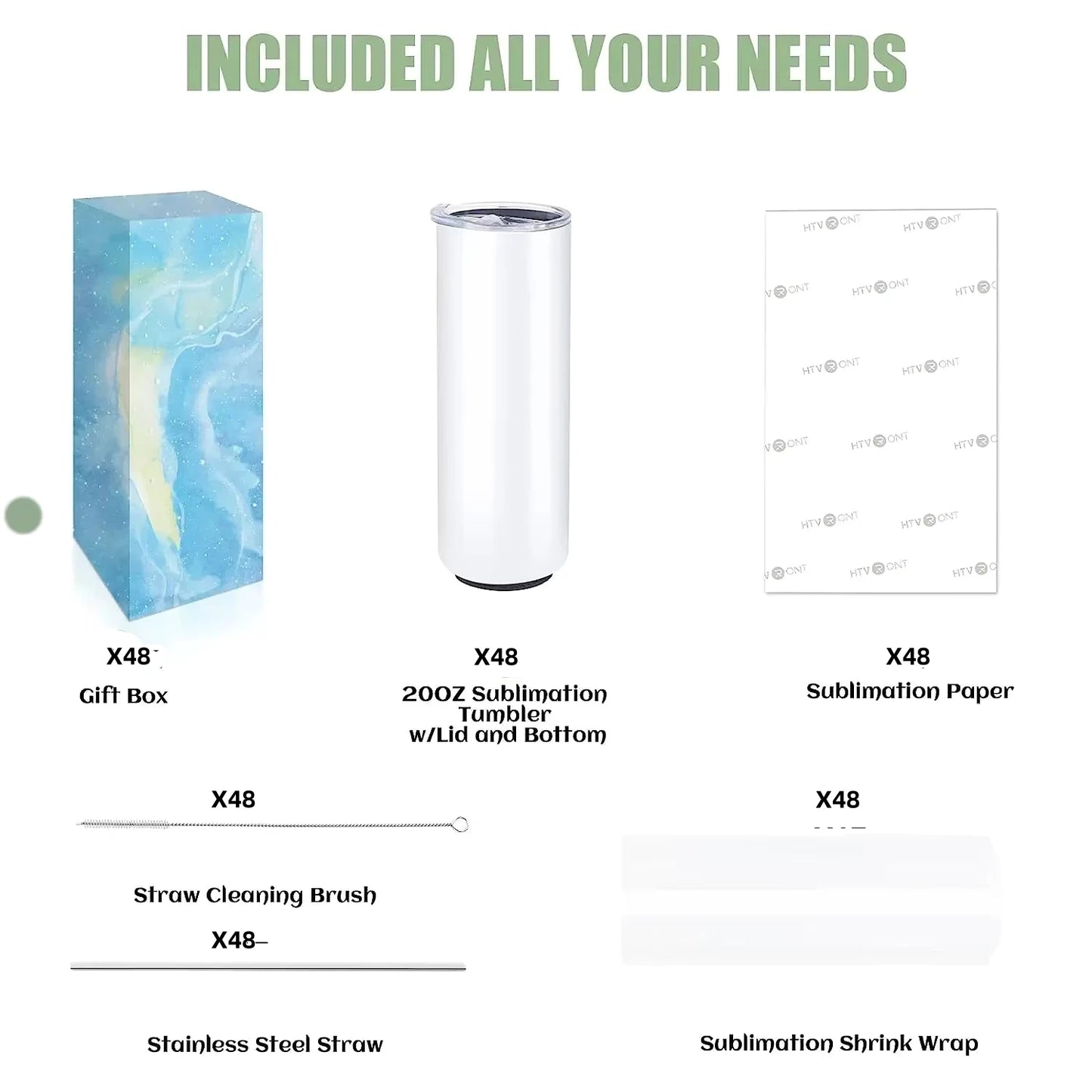 HTVRONT 16/24/48Pcs 20oz Straight Sublimation Tumblers Bulk Blank Stainless Steel Sublimation Tumbler with Sublimation Paper