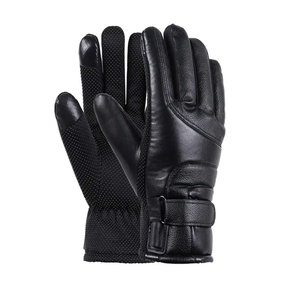 Leather Thermal Heated Gloves Waterproof Outdoor Electric Heating Gloves Touchscreen Hand Warmer for Hiking Skiing Fishing