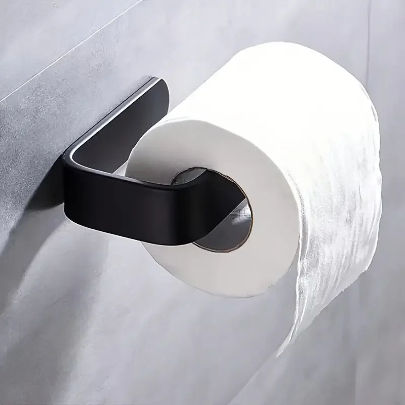 Wall-Mounted Toilet Paper Rack - Sleek Black/White, No-Drill Adhesive, Bathroom & Kitchen Organizer