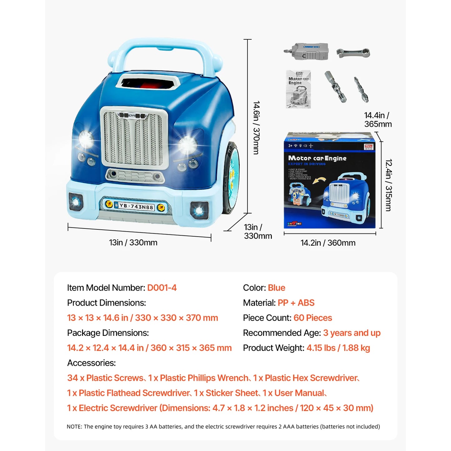 SucceBuy 60 Pcs Kids Mechanic Car Repair Set with Removable Parts & Horn Workshop Set Engine Toy for Toddler Children Gifts