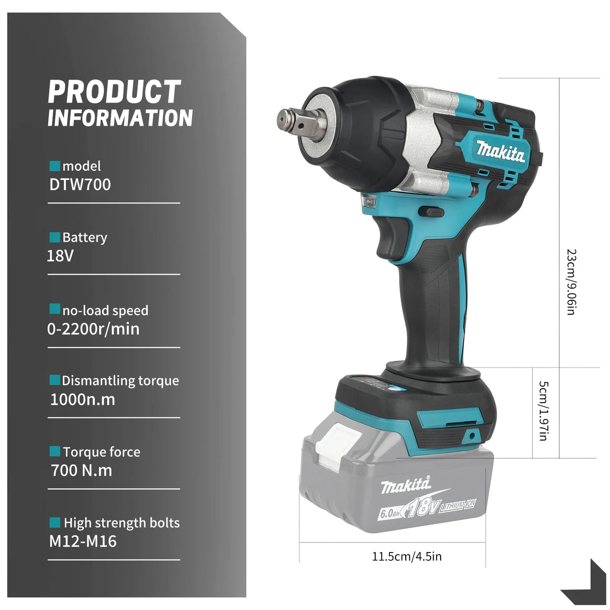 NEW 2026 Makita 18V Cordless DTW700 Impact Wrench,Professional Brushless,700Nm Torque,Variable Speed,Wear Resistant Auto Stop