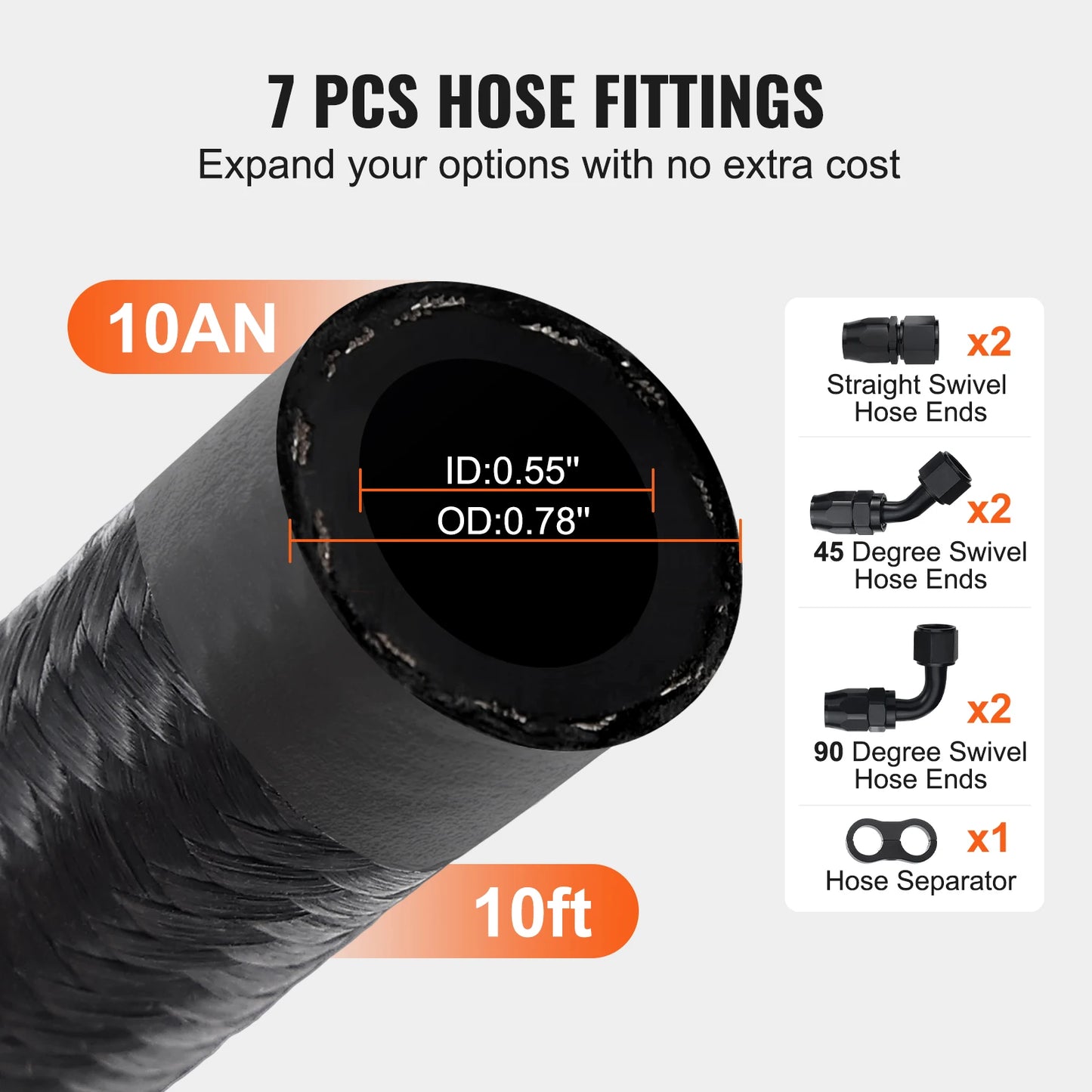 SucceBuy 8AN Fuel Line Kit 20FT Fuel Hose Kit 0.43" Nylon Stainless Steel Braided Fuel Line Oil/Gas/Diesel Hose End Fitting Kit