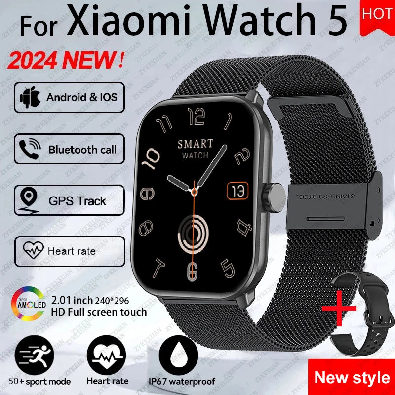 Watch 5 Smart Watch Men HD AMOLED Screen Fitness Tracker Heart Rate Bluetooth Call GPS Track Waterproof Sports SmartWatch Women