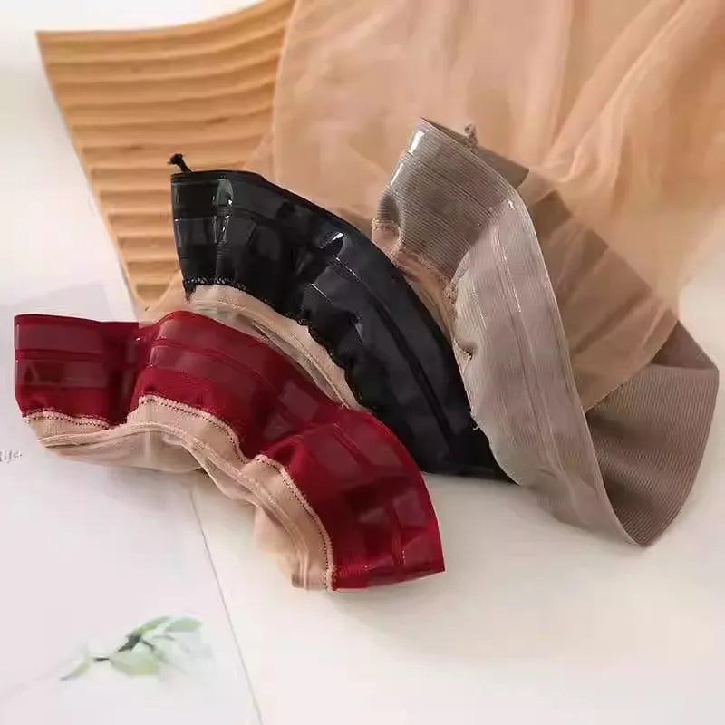 Sheer To Toe Ultra-thin Women Hosiery Contrst Color Patchwork Thigh High Stockings Non-slip Band Party Transparent Underwear