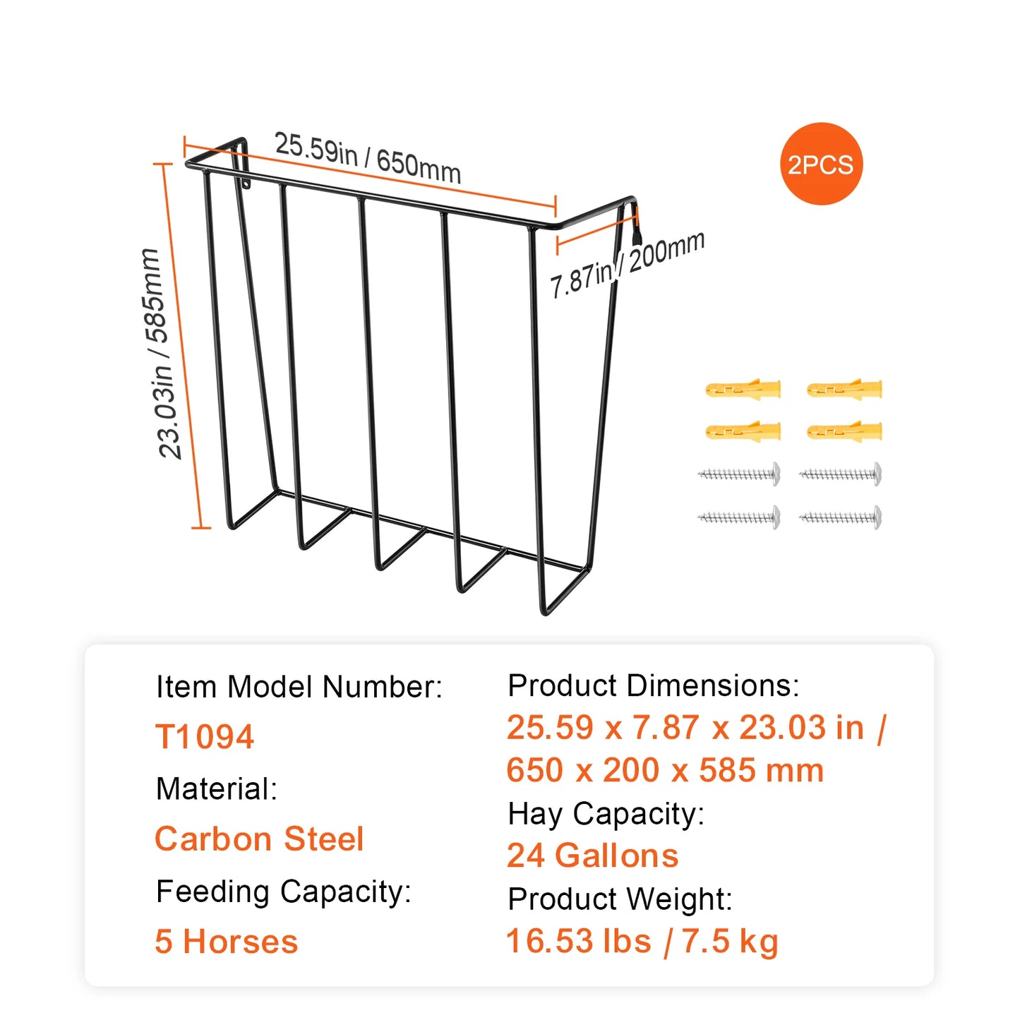 SucceBuy  Livestock Hay Feeder 24 Gallons Capacity Heavy-Duty Steel Goat Hay Rack 27'' Wall Mounted Horse Hay Holder for Sheep